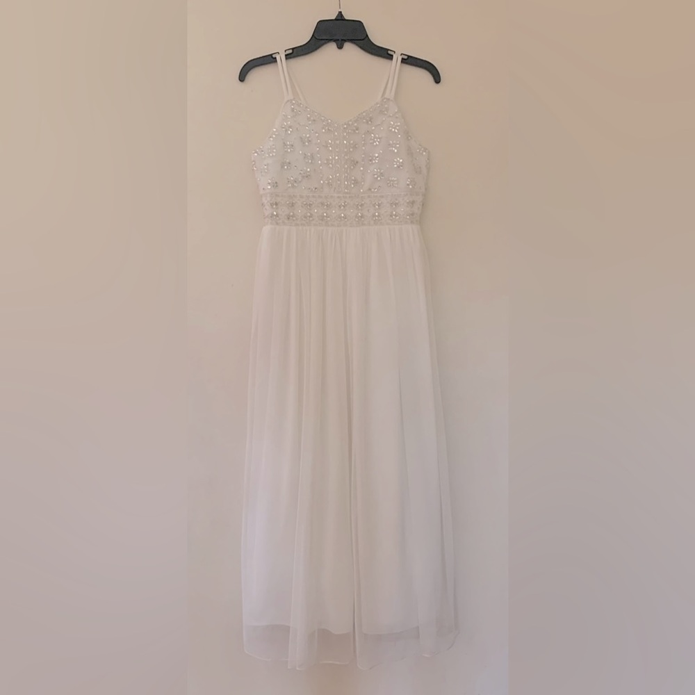 Speechless Kids Formal White Embellished Sheer Overlay A-Line Maxi Dress